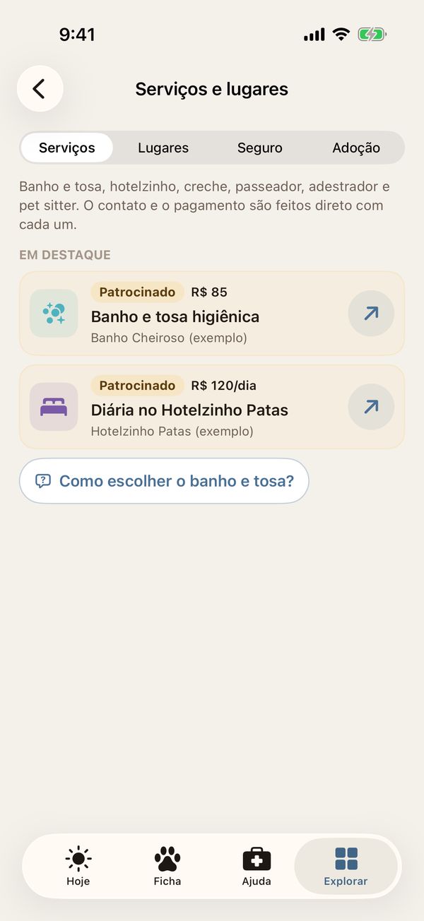 Serviços e lugares: banho e tosa e hotelzinho com selo Patrocinado